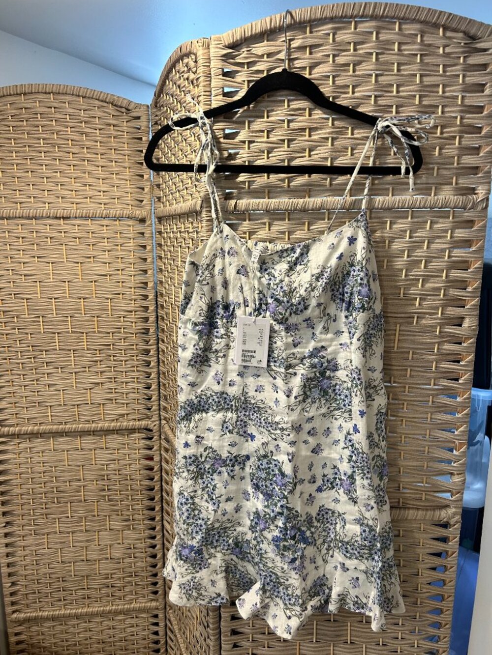 & Other Stories Blue Floral Linen Mini Dress